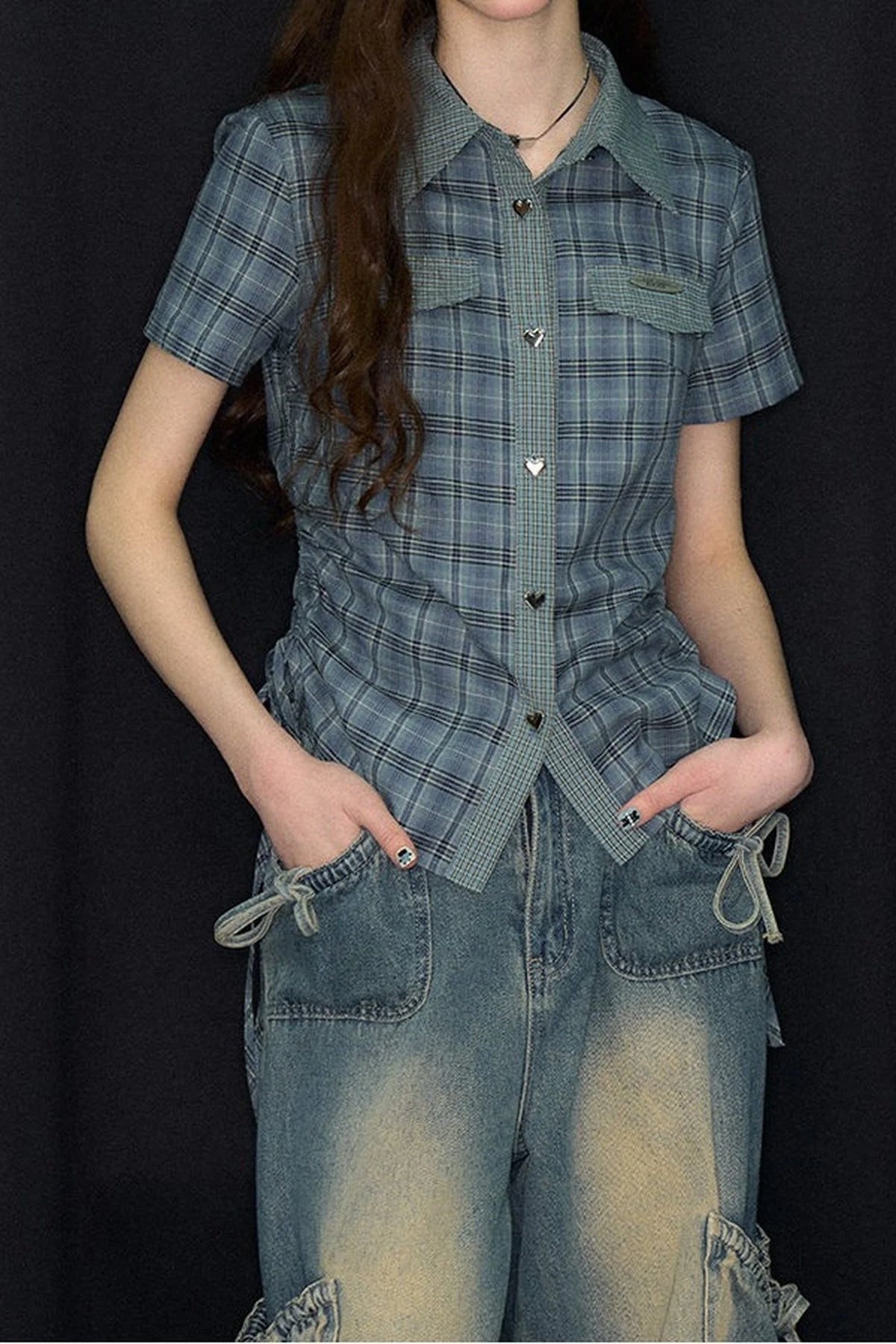 Blue Green Plaid Short Sleeve Shirt