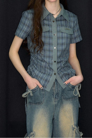 Blue Green Plaid Short Sleeve Shirt