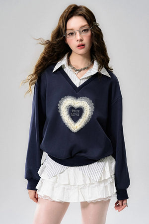 Blue Holiday V-Neck Layered Sweatshirt