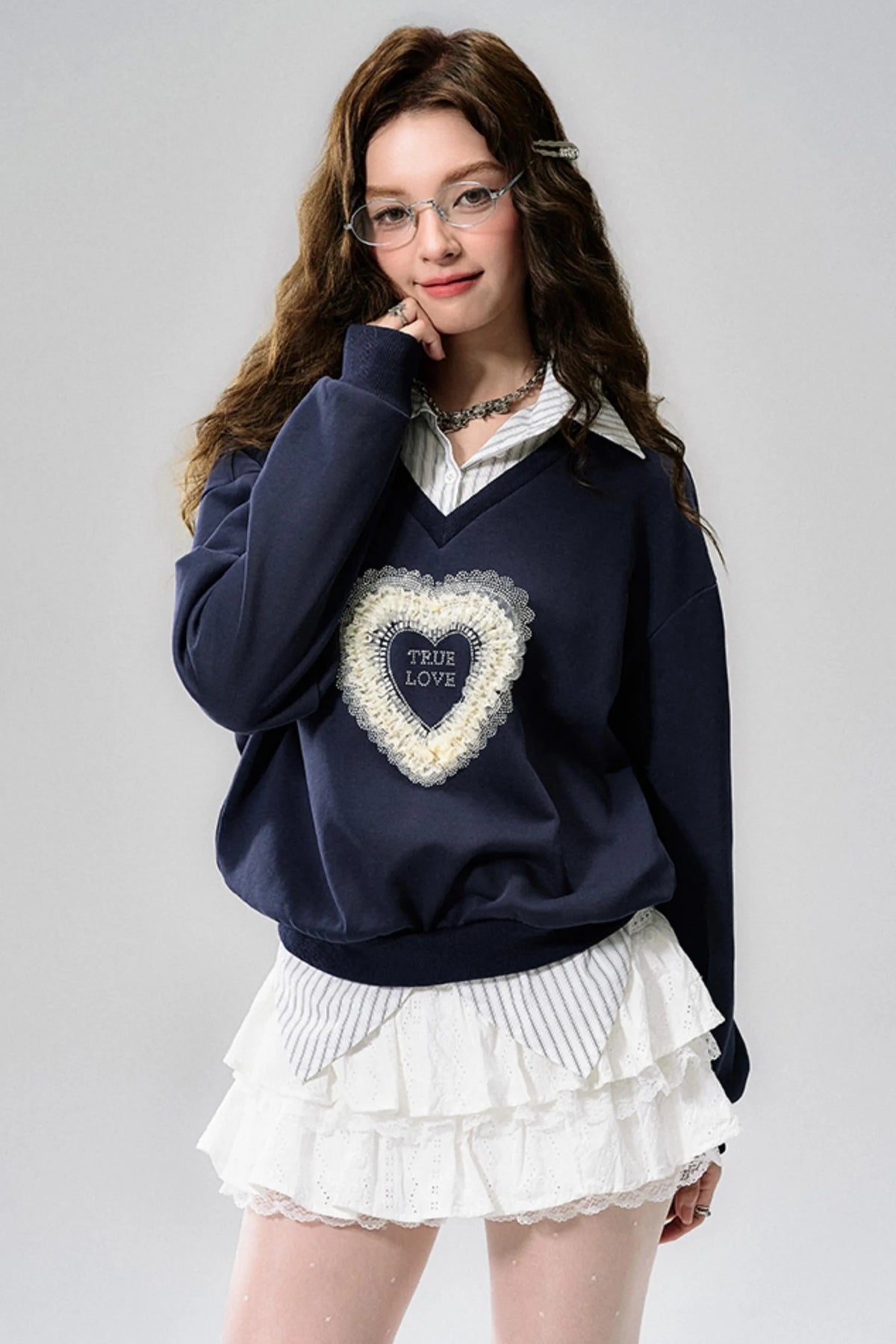 Blue Holiday V-Neck Layered Sweatshirt