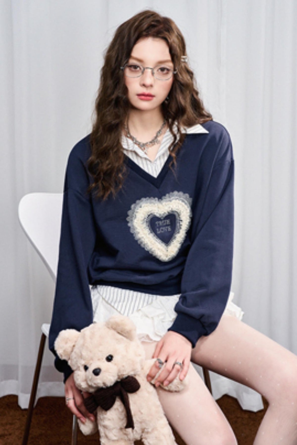 Blue Holiday V-Neck Layered Sweatshirt