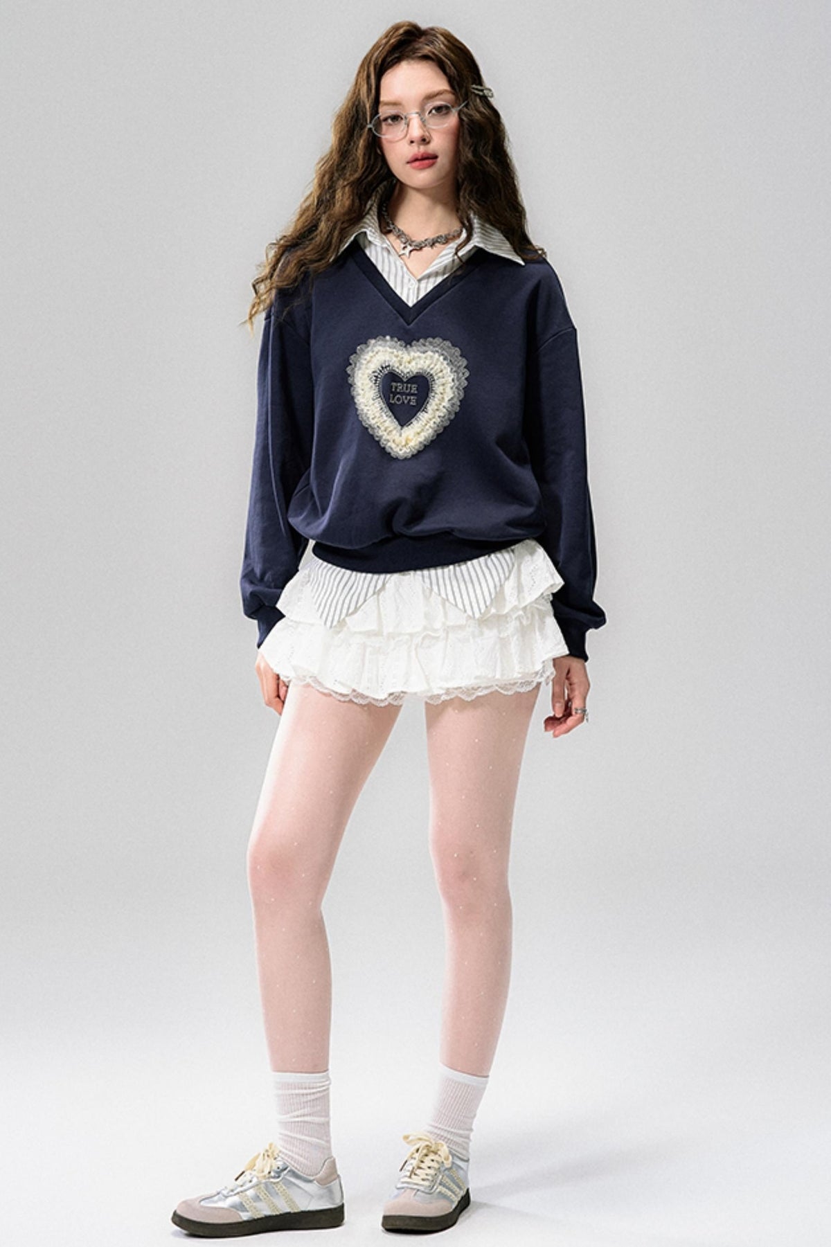 Blue Holiday V-Neck Layered Sweatshirt