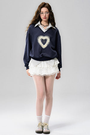 Blue Holiday V-Neck Layered Sweatshirt