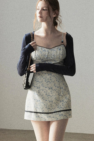 Blue Iris Floral Spaghetti Strap Dress and Cardigan Set-Up
