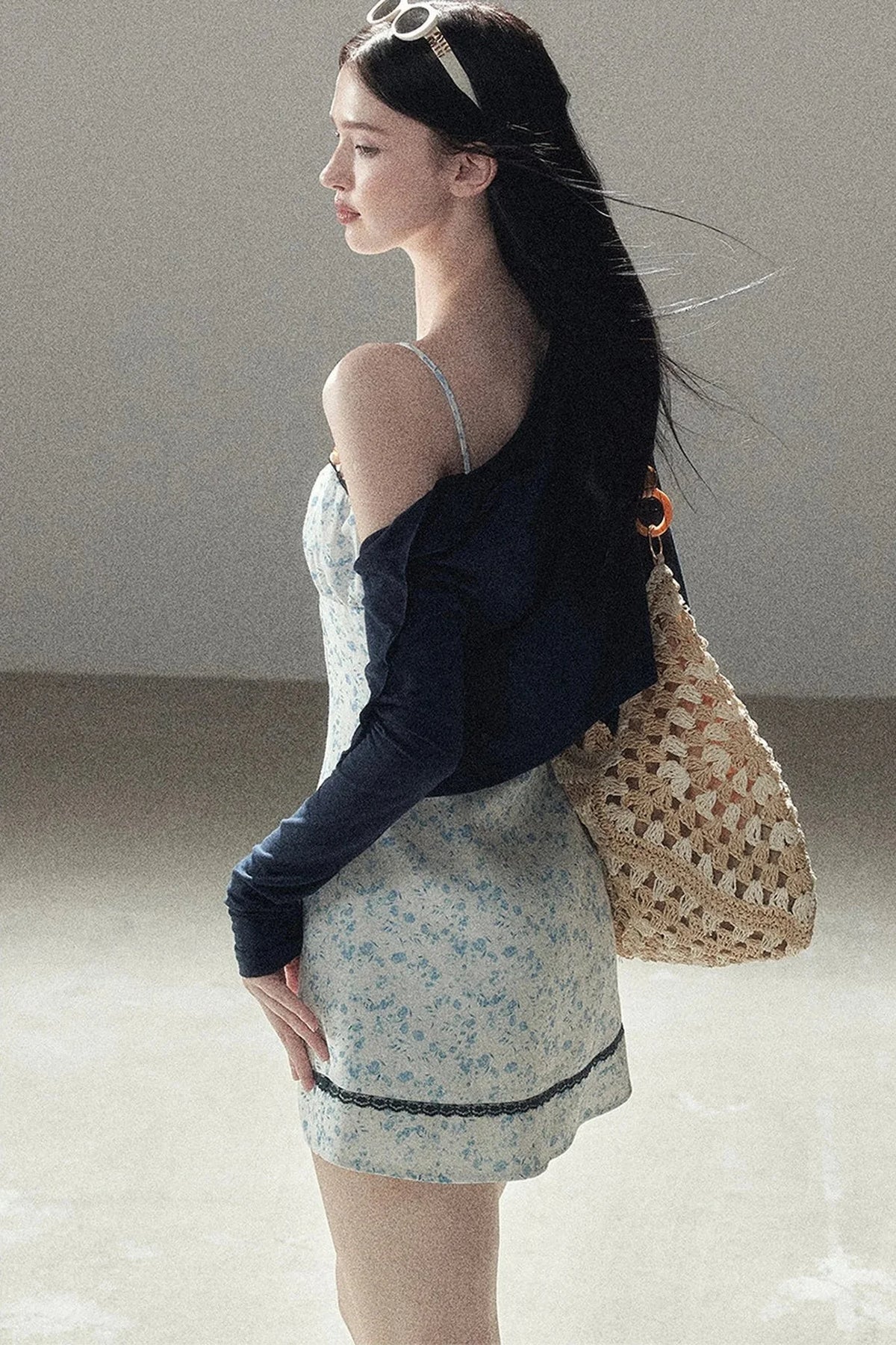 Blue Iris Floral Spaghetti Strap Dress and Cardigan Set-Up