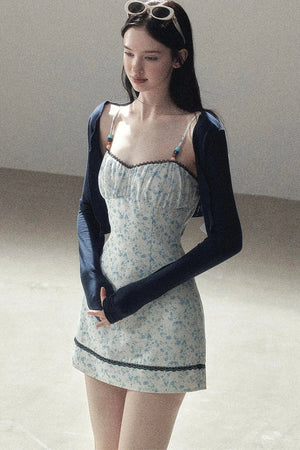 Blue Iris Floral Spaghetti Strap Dress and Cardigan Set-Up