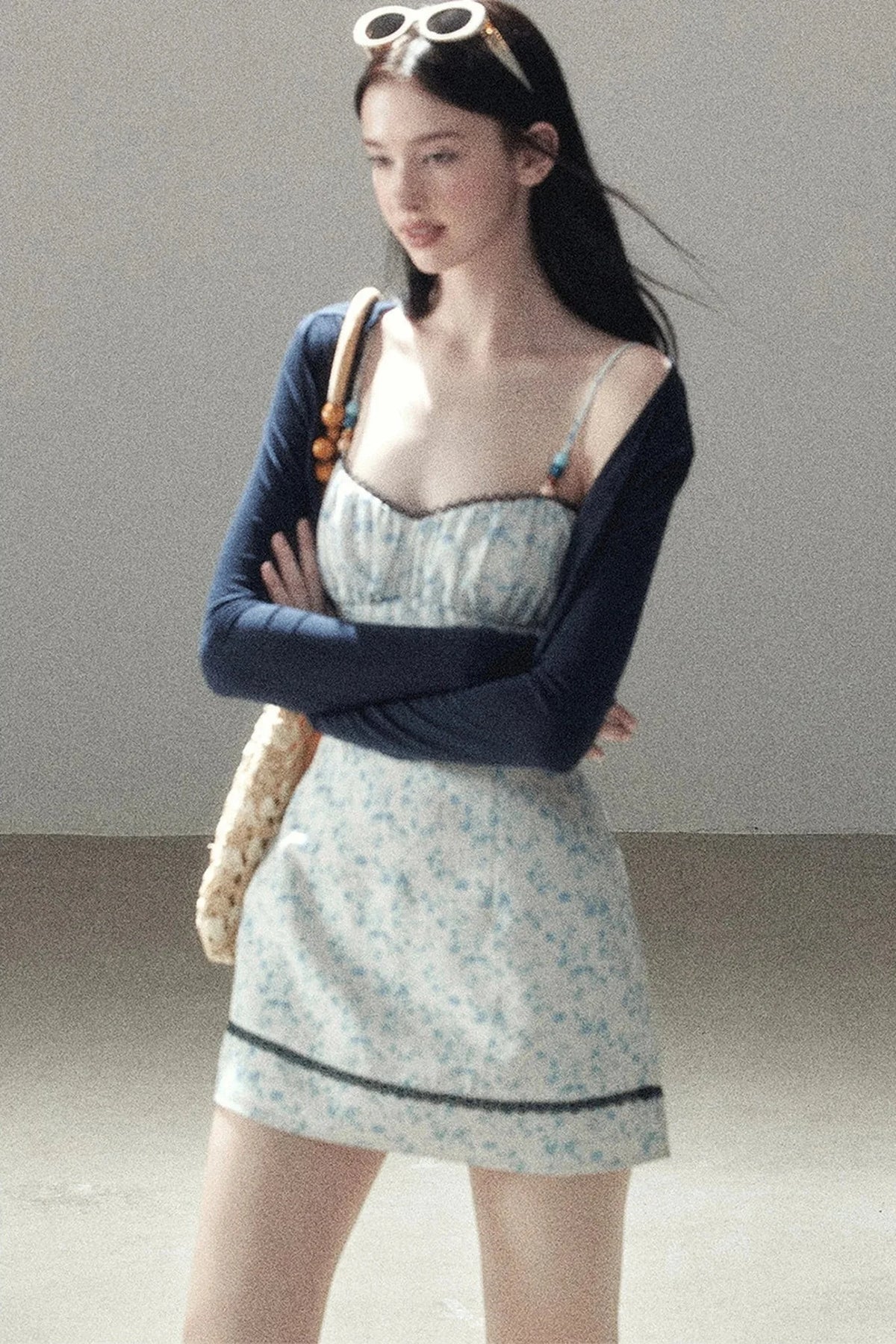 Blue Iris Floral Spaghetti Strap Dress and Cardigan Set-Up