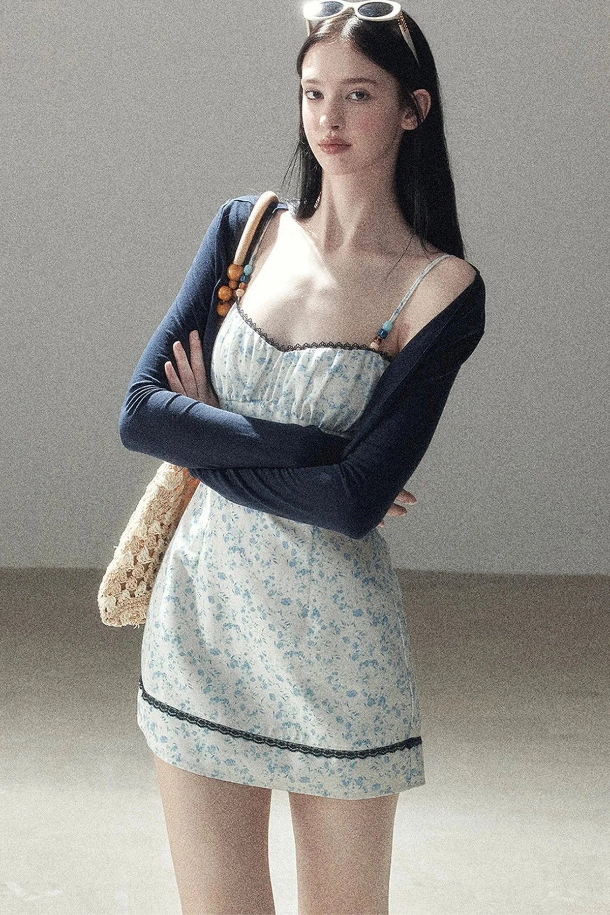 Blue Iris Floral Spaghetti Strap Dress and Cardigan Set-Up