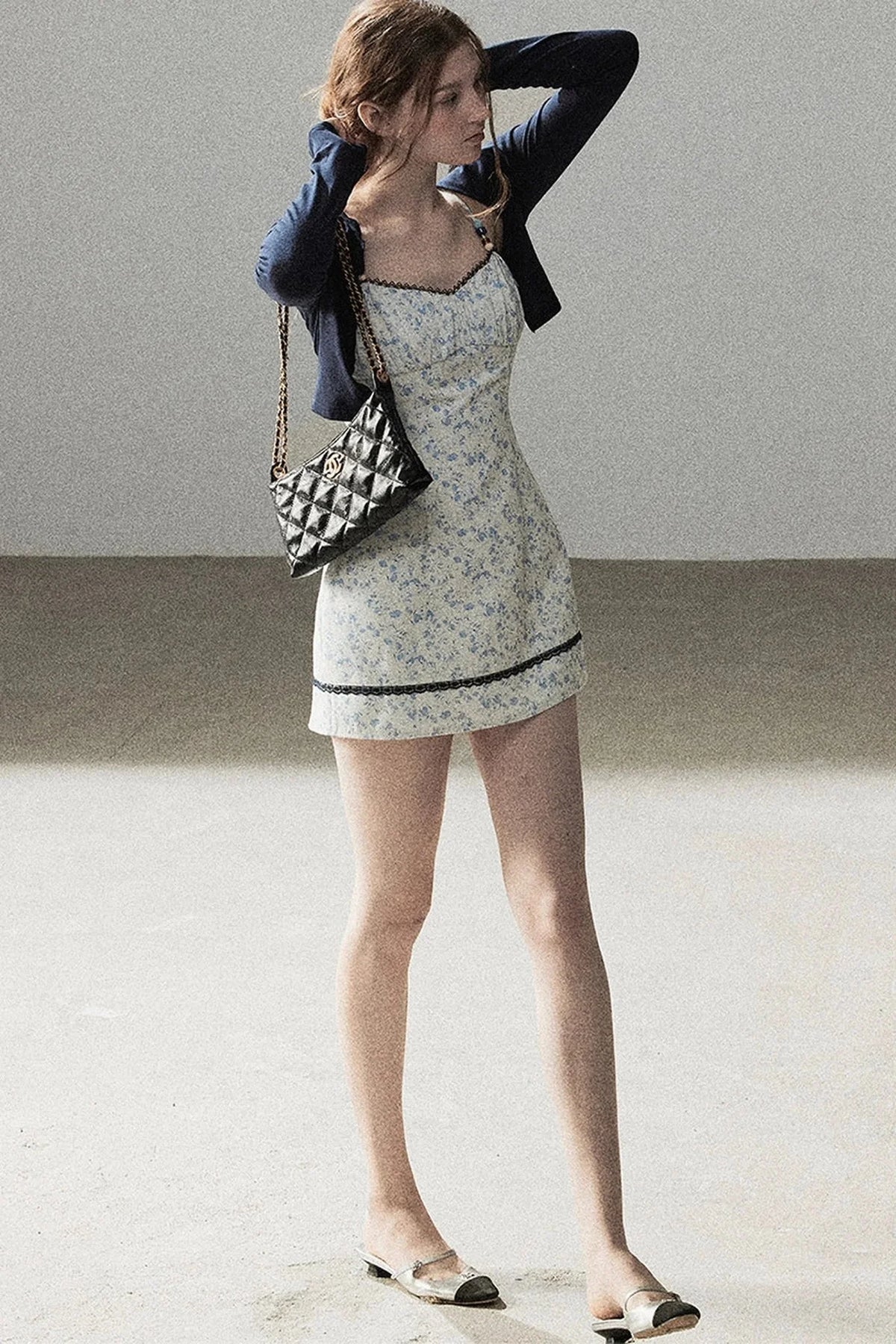 Blue Iris Floral Spaghetti Strap Dress and Cardigan Set-Up