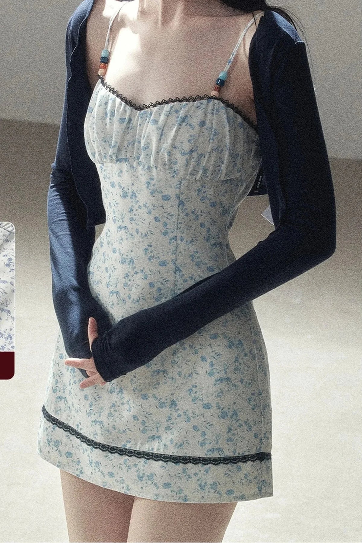 Blue Iris Floral Spaghetti Strap Dress and Cardigan Set-Up