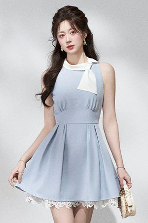 Blue Lace Halter Dress