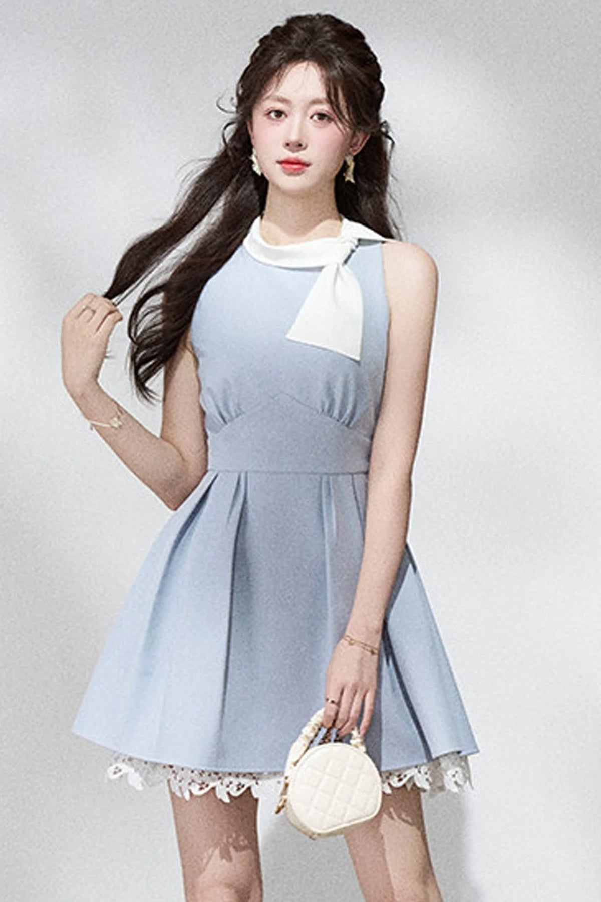 Blue Lace Halter Dress