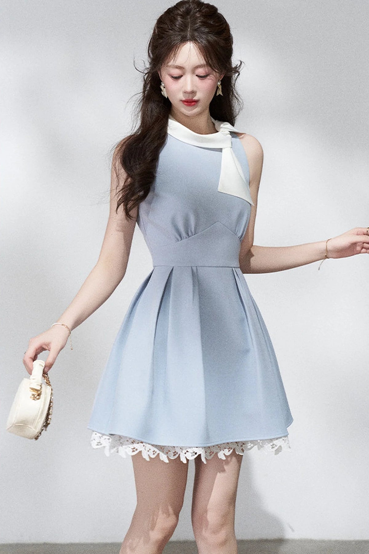 Blue Lace Halter Dress