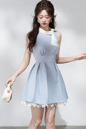 Blue Lace Halter Dress