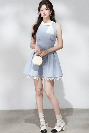 Blue Lace Halter Dress