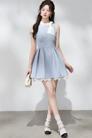 Blue Lace Halter Dress