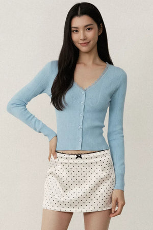 Blue Lace Trim Cardigan