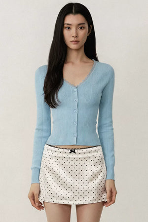 Blue Lace Trim Cardigan