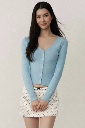 Blue Lace Trim Cardigan