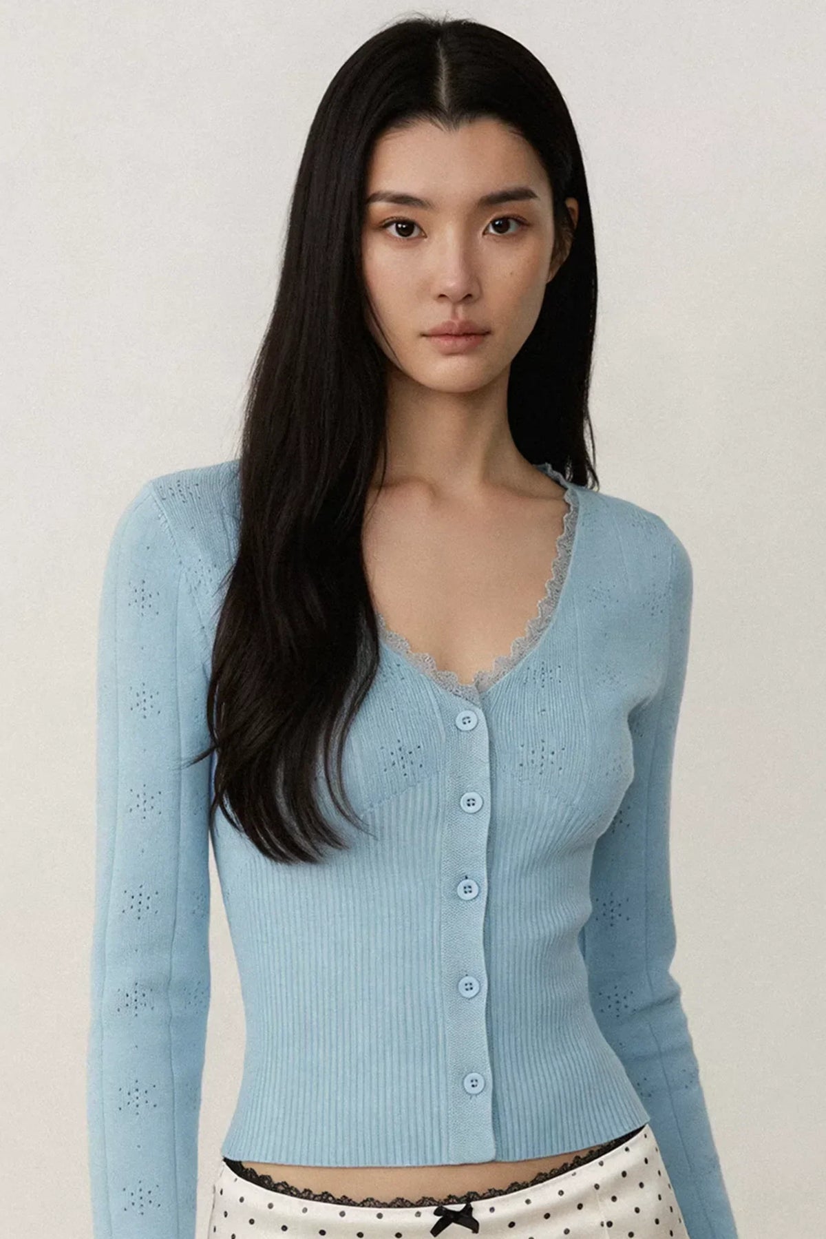 Blue Lace Trim Cardigan