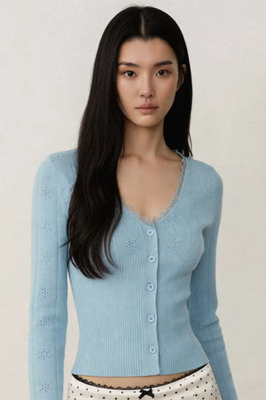 Blue Lace Trim Cardigan