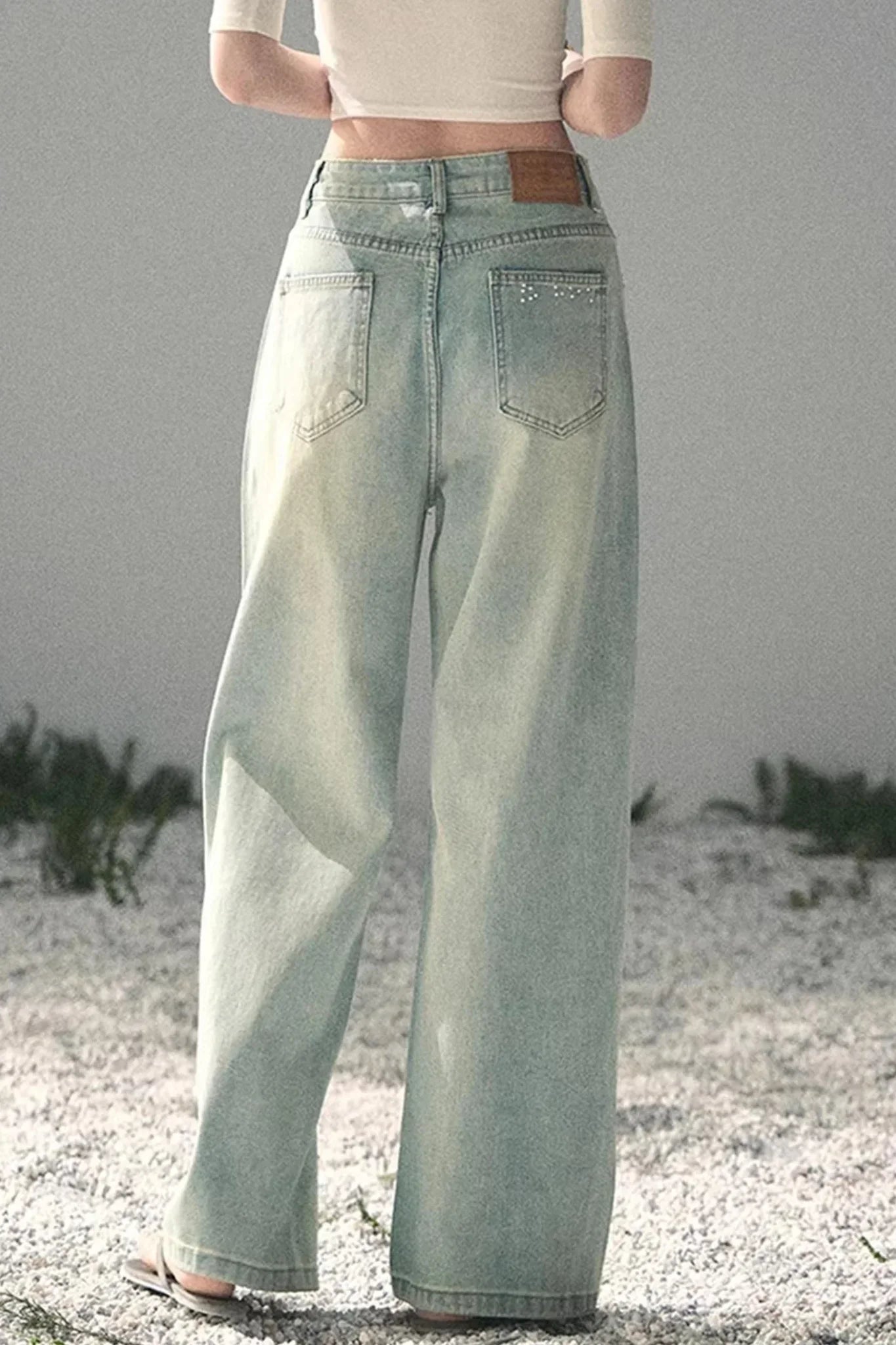 Blue Light Beaded Denim Pants