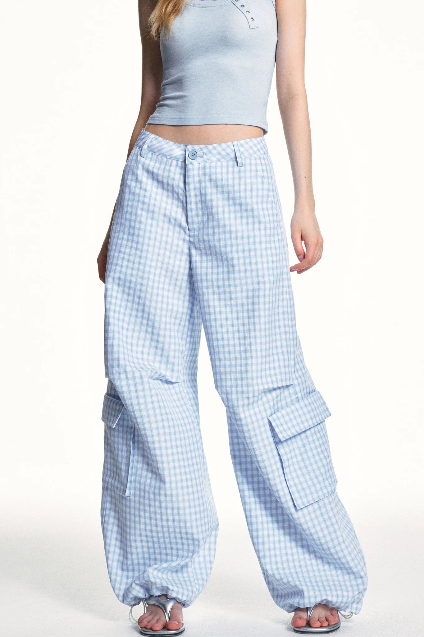 Blue Plaid Cargo Pants