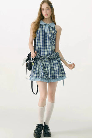 Blue Plaid Doll Collar Dress