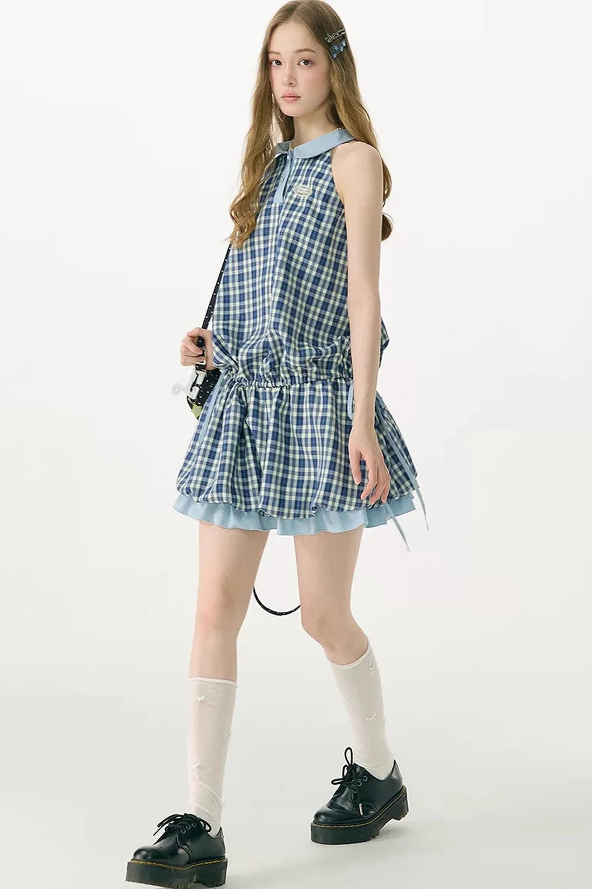 Blue Plaid Doll Collar Dress