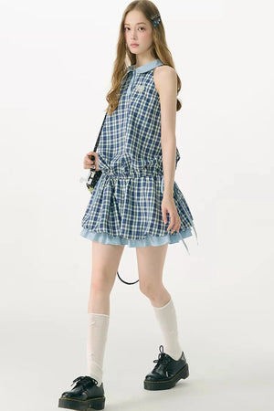 Blue Plaid Doll Collar Dress