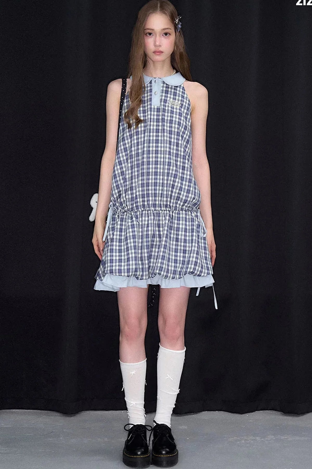 Blue Plaid Doll Collar Dress