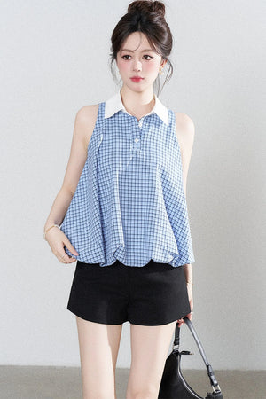 Blue Plaid Halter Blouse
