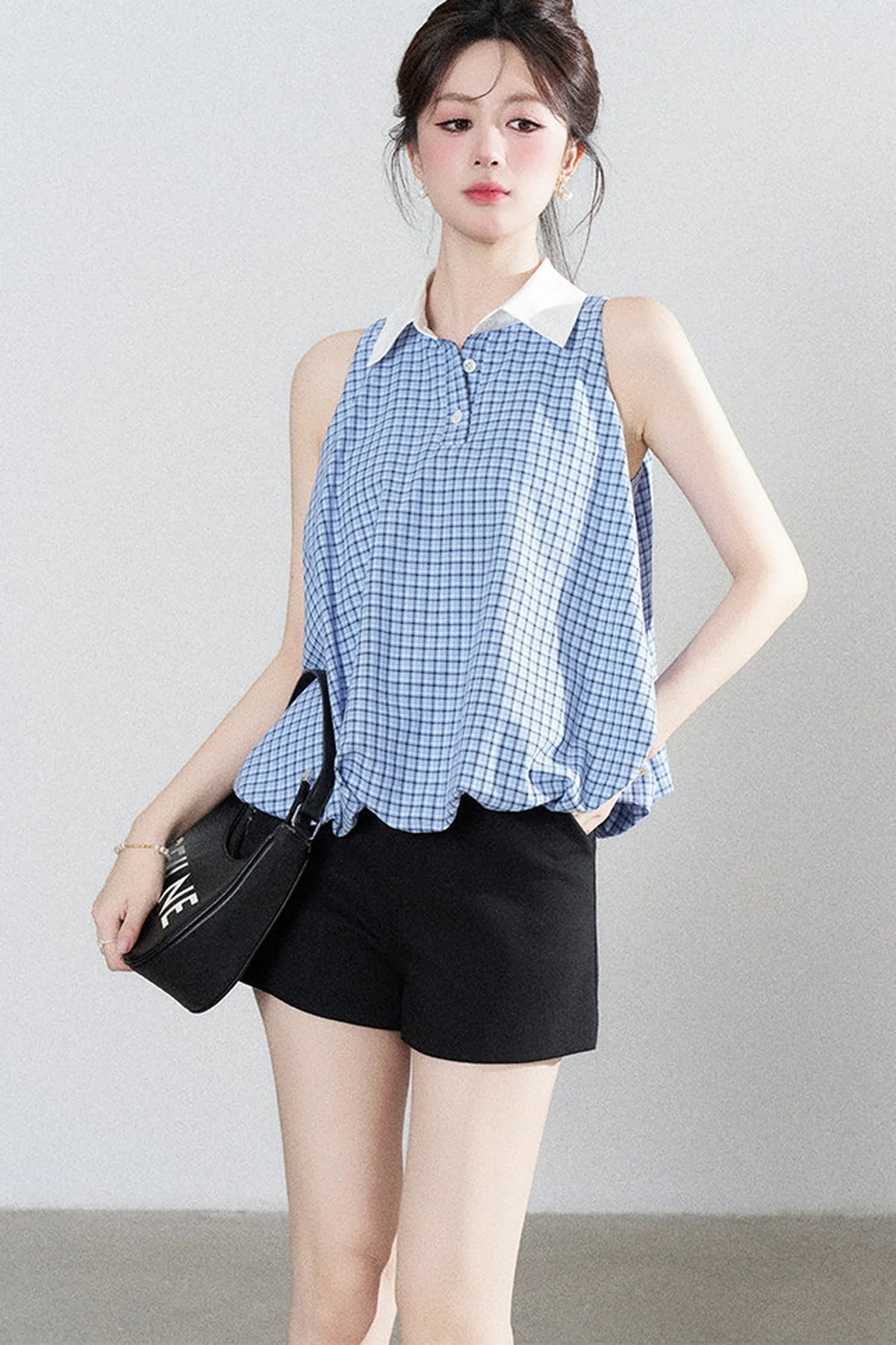 Blue Plaid Halter Blouse