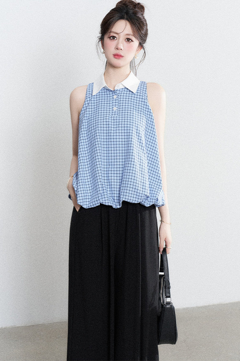 Blue Plaid Halter Blouse