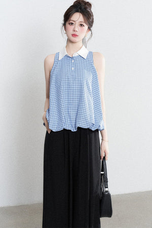 Blue Plaid Halter Blouse