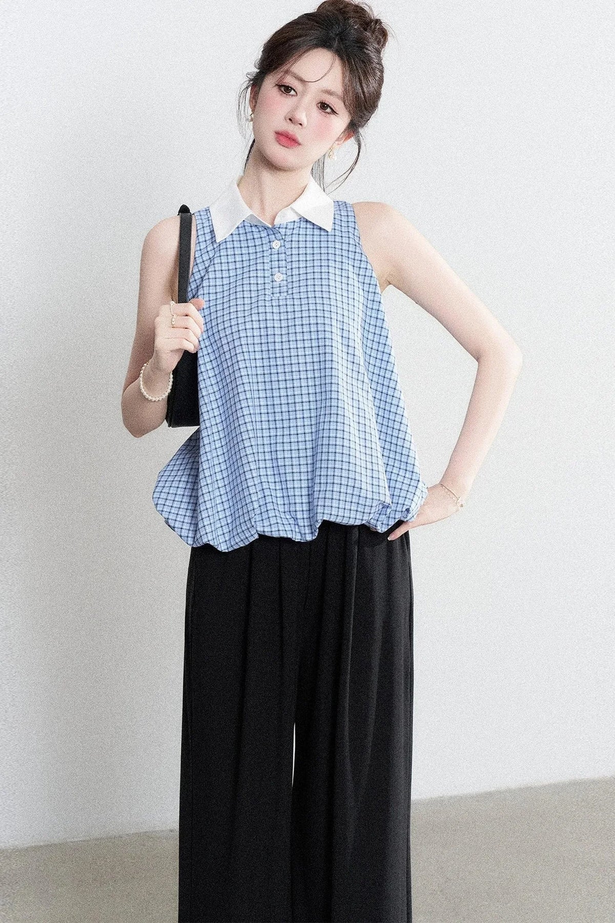 Blue Plaid Halter Blouse