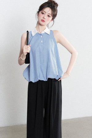 Blue Plaid Halter Blouse