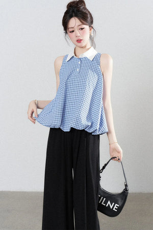Blue Plaid Halter Blouse