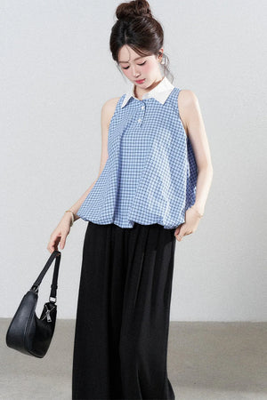 Blue Plaid Halter Blouse