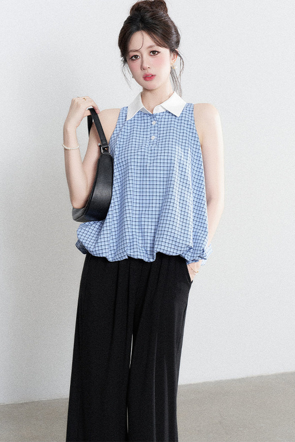 Blue Plaid Halter Blouse