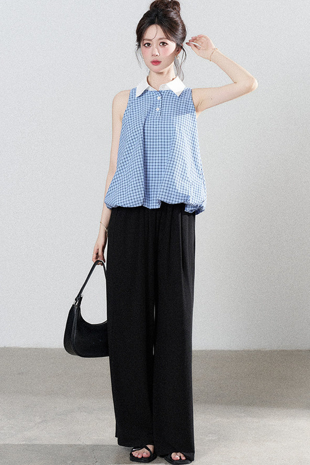 Blue Plaid Halter Blouse