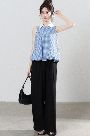 Blue Plaid Halter Blouse