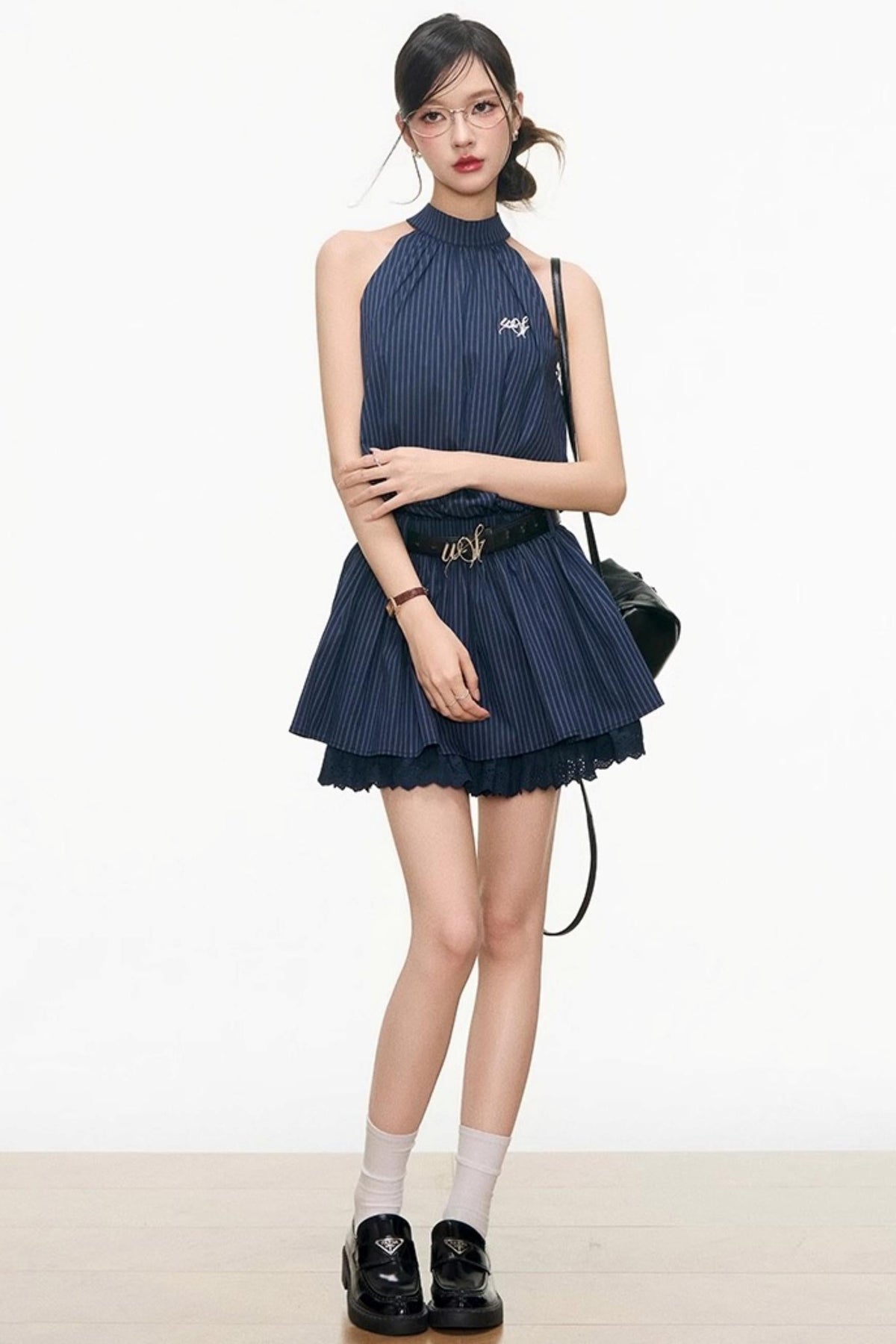 Blue Plaid Halter Dress