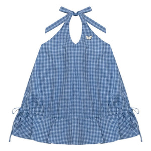 Blue Plaid Halter Neck Tank Top