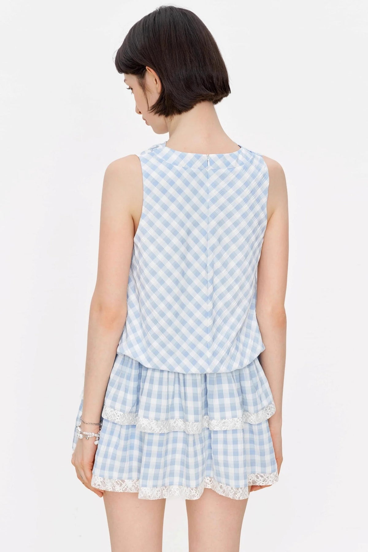 Blue Plaid Lace A-Line Dress