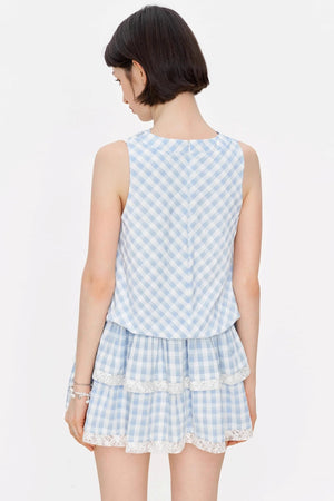 Blue Plaid Lace A-Line Dress