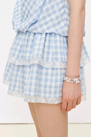 Blue Plaid Lace A-Line Dress