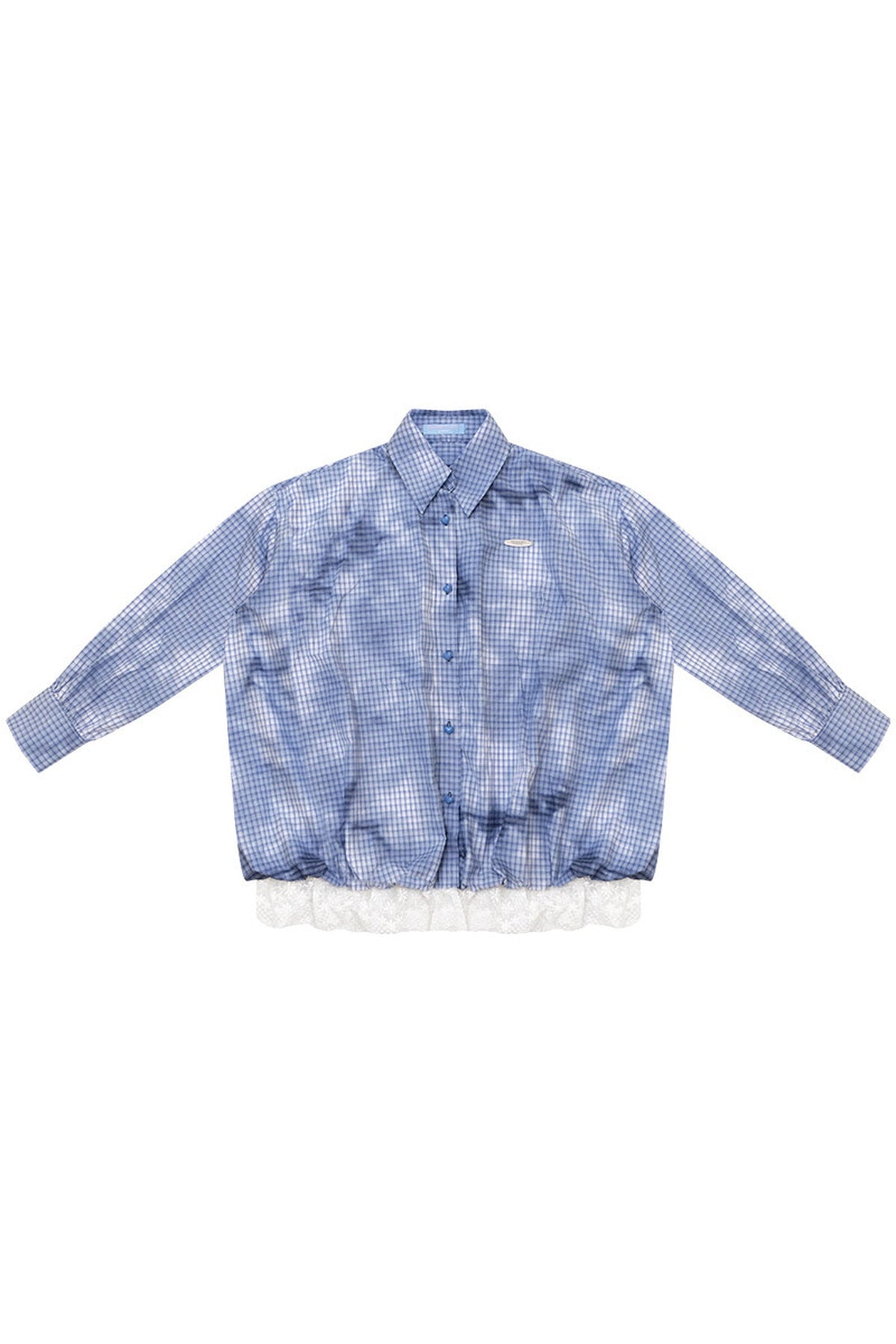 Blue Plaid Lace Hem Blouse