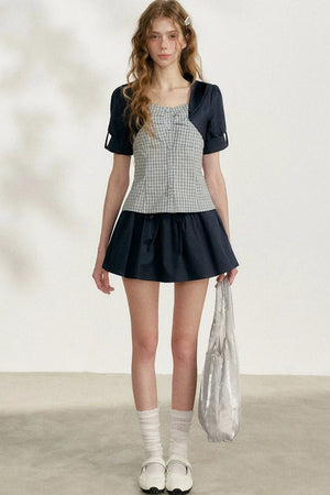 Blue Plaid Layered Short Sleeve Shirt