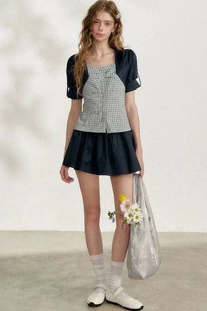 Blue Plaid Layered Short Sleeve Shirt